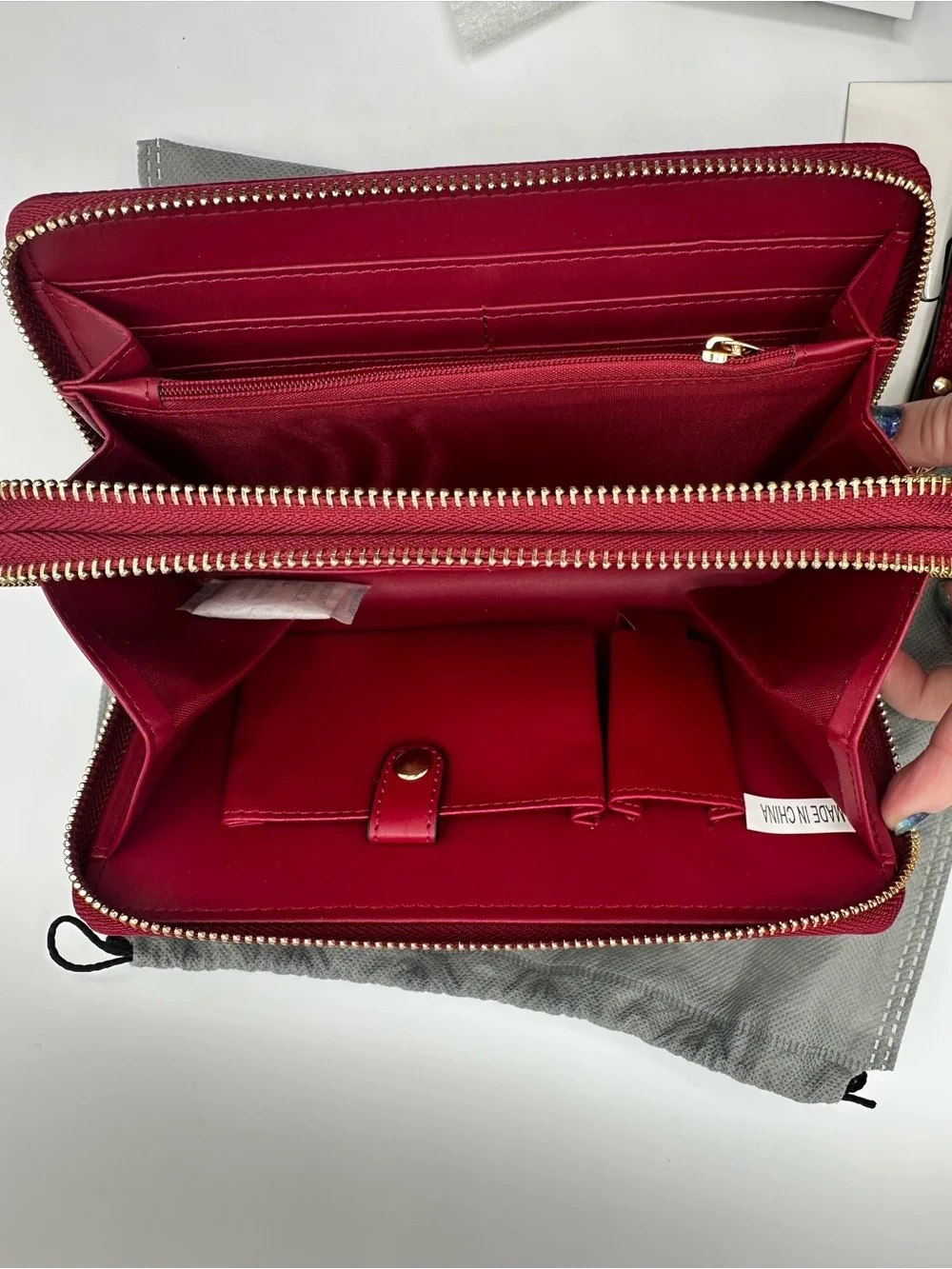 Jessica Moore Berry Double Zipper Wallet + Detachable Wrist Strap & Dust Bag NWT